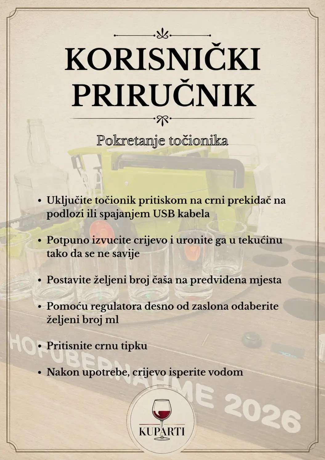 Korisnički priručnik — pokretanje Kuparti točionika